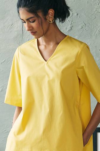 Lemon yellow cotton tunic top