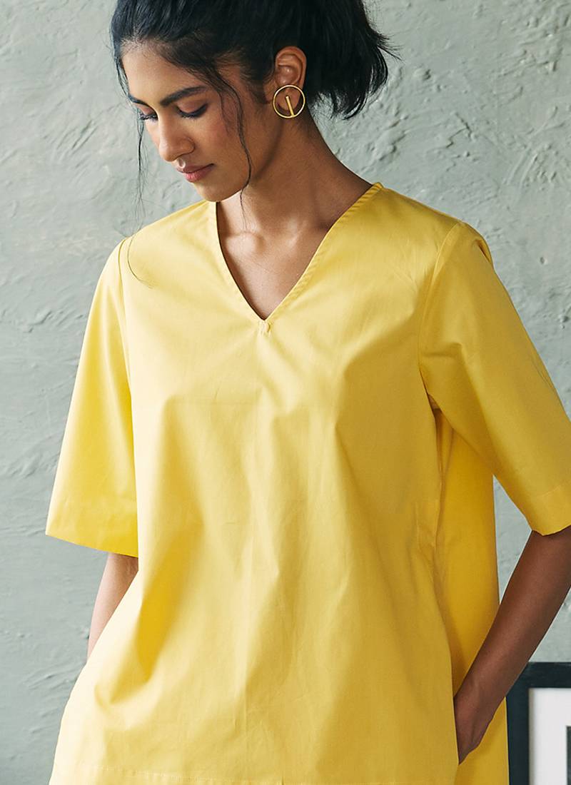 Lemon yellow cotton tunic top