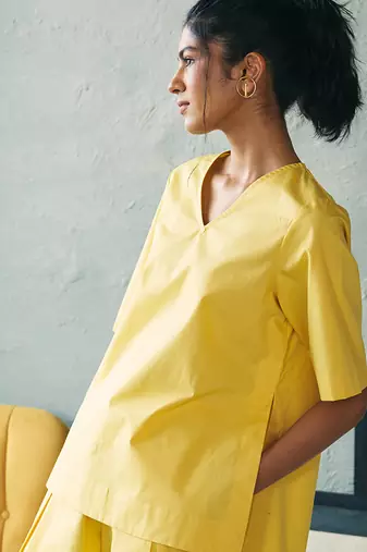 Lemon yellow cotton tunic top