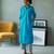 Turquoise blue cotton long kurta set