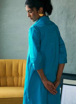 Turquoise blue cotton long kurta set 4