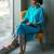 Turquoise blue cotton long kurta set