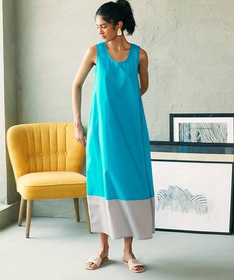 Turquoise blue grey cotton maxi dress 1