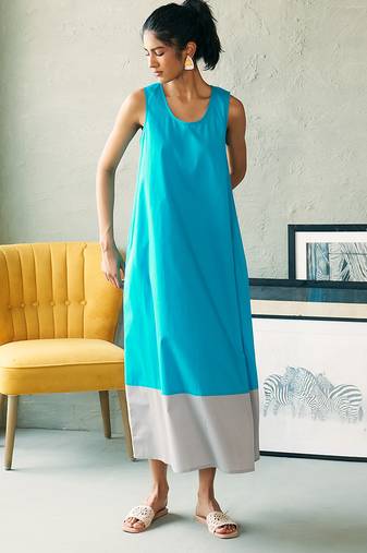 Turquoise blue grey cotton maxi dress