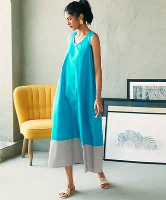 Turquoise blue grey cotton maxi dress 2