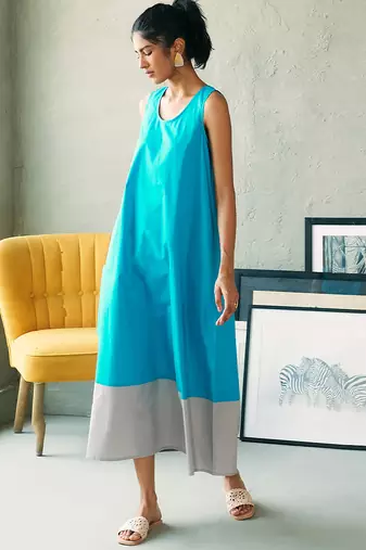 Turquoise blue grey cotton maxi dress