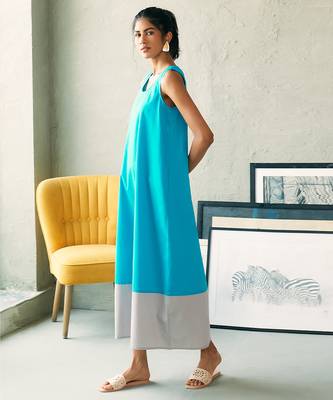 Turquoise blue grey cotton maxi dress 3