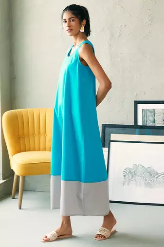 Turquoise blue grey cotton maxi dress