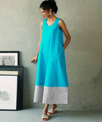 Turquoise blue grey cotton maxi dress 4