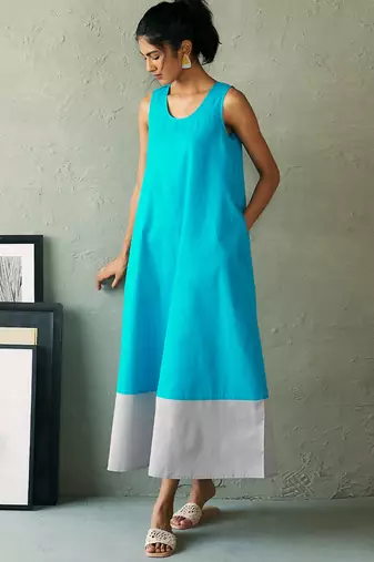 Turquoise blue grey cotton maxi dress