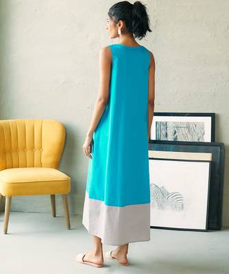 Turquoise blue grey cotton maxi dress 5