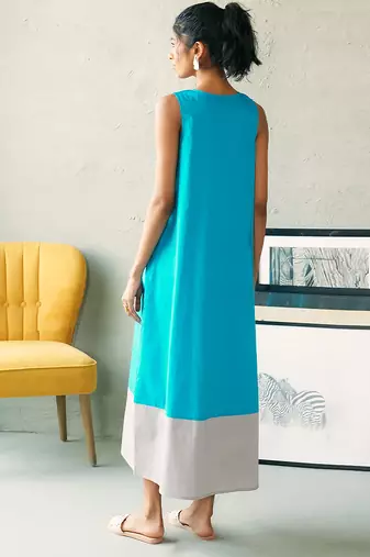 Turquoise blue grey cotton maxi dress