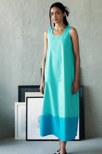 Aqua blue cotton maxi dress