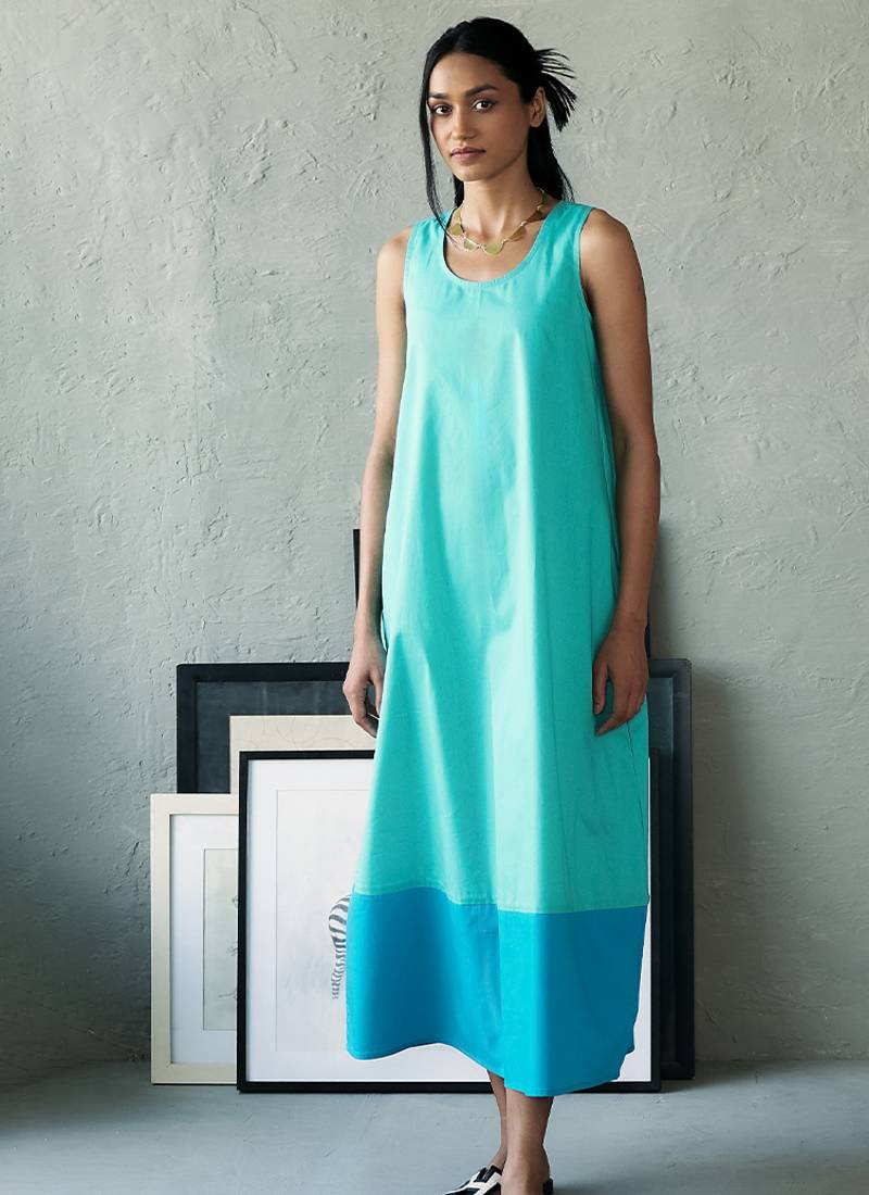 Aqua blue cotton maxi dress