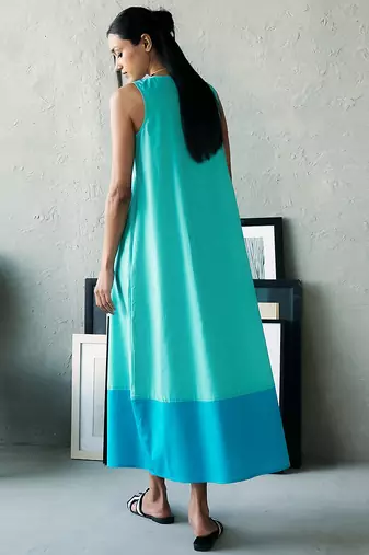 Aqua blue cotton maxi dress
