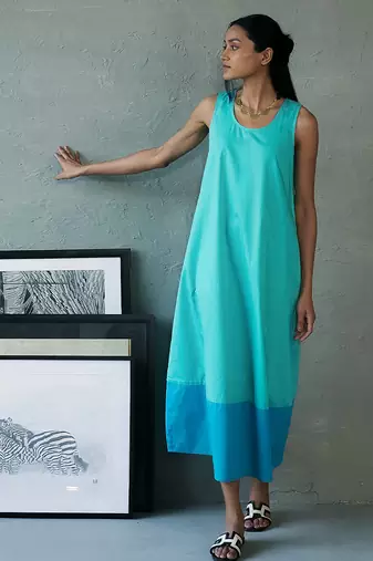 Aqua blue cotton maxi dress