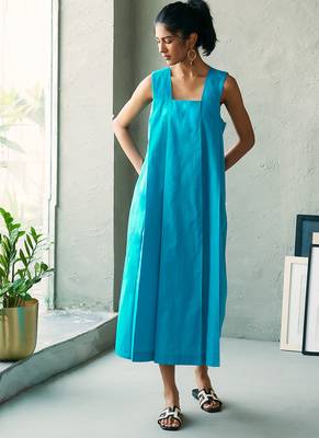 Turquoise blue cotton maxi dress 1