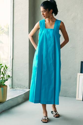 Turquoise blue cotton maxi dress