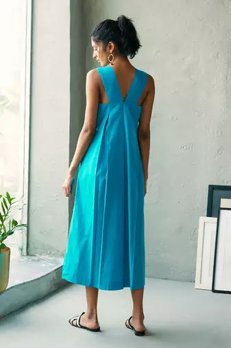 Turquoise blue cotton maxi dress