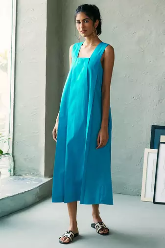 Turquoise blue cotton maxi dress