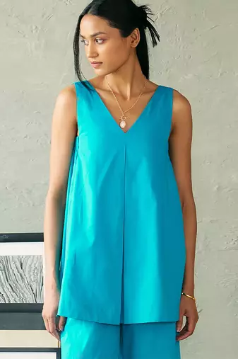 Turquoise blue cotton tunic top