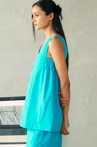 Turquoise blue cotton tunic top