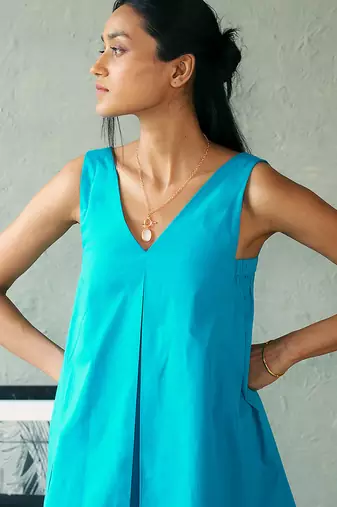 Turquoise blue cotton tunic top