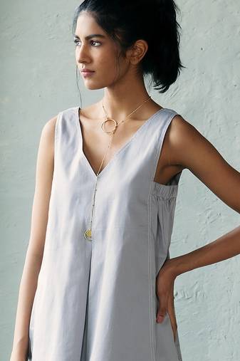 Muted grey cotton tunic top