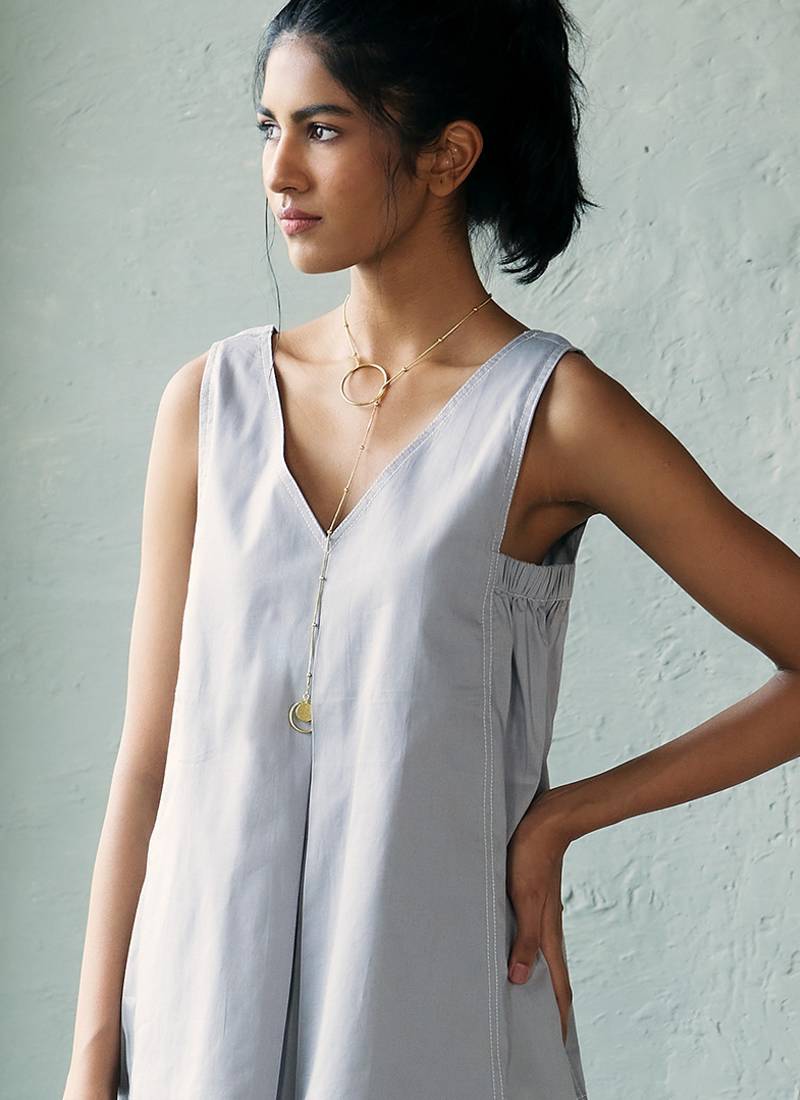 Muted grey cotton tunic top