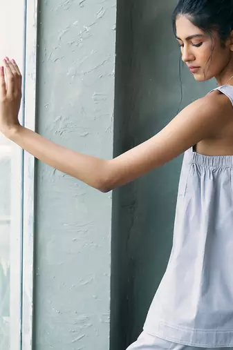 Muted grey cotton tunic top