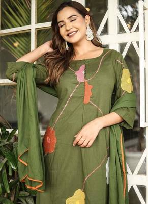 Women's Green  Embroidered Kurta Palazzo Set with Dupatta 1