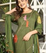 Women's Green  Embroidered Kurta Palazzo Set with Dupatta