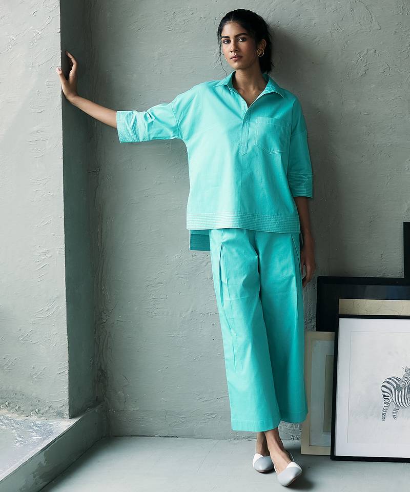 Aqua blue cotton co ord set