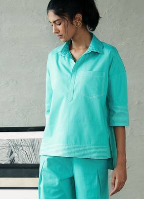 Aqua blue cotton short kurta top 1