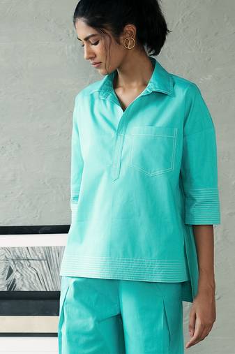 Aqua blue cotton short kurta top