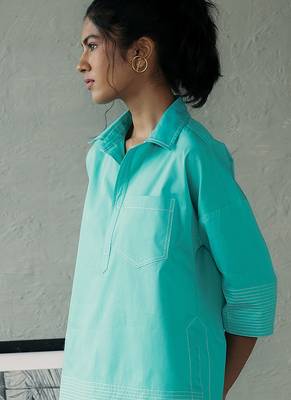 Aqua blue cotton short kurta top 2