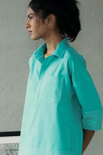 Aqua blue cotton short kurta top