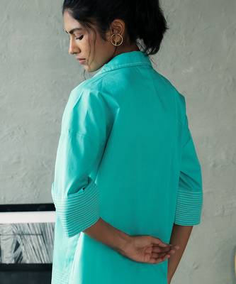 Aqua blue cotton short kurta top 3