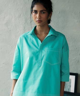 Aqua blue cotton short kurta top 5