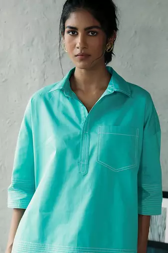 Aqua blue cotton short kurta top