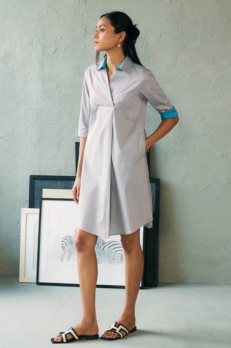 Light grey cotton shirt dress