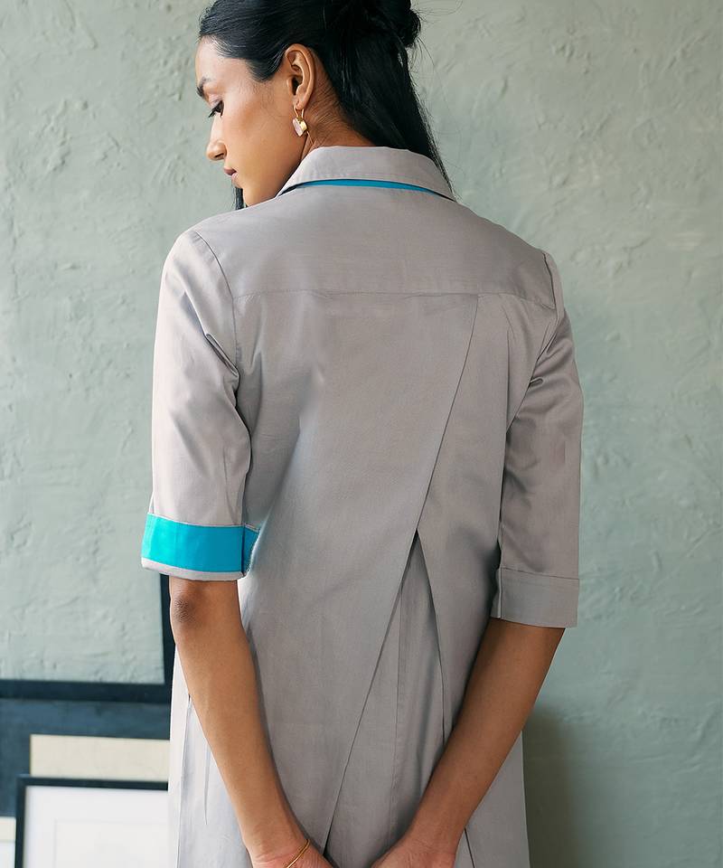 Light grey cotton shirt dress