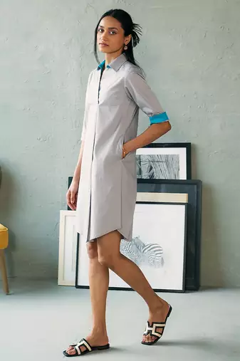 Light grey cotton shirt dress