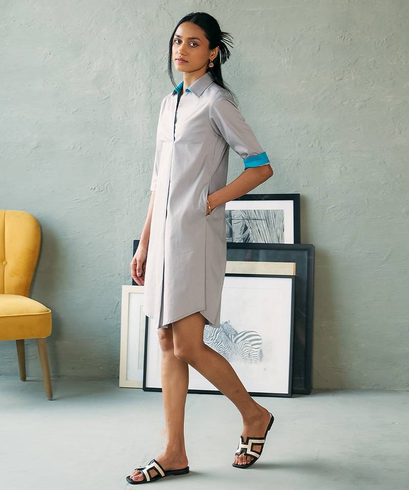 Light grey cotton shirt dress