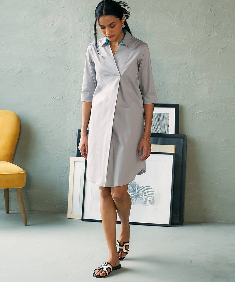 Light grey cotton shirt dress
