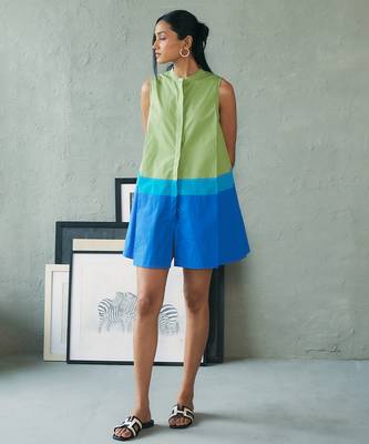 Green blue cotton mini dress 1