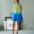 Green blue cotton mini dress