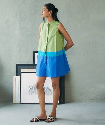 Green blue cotton mini dress 2