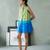 Green blue cotton mini dress