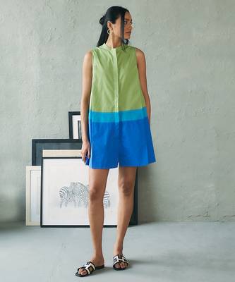Green blue cotton mini dress 3